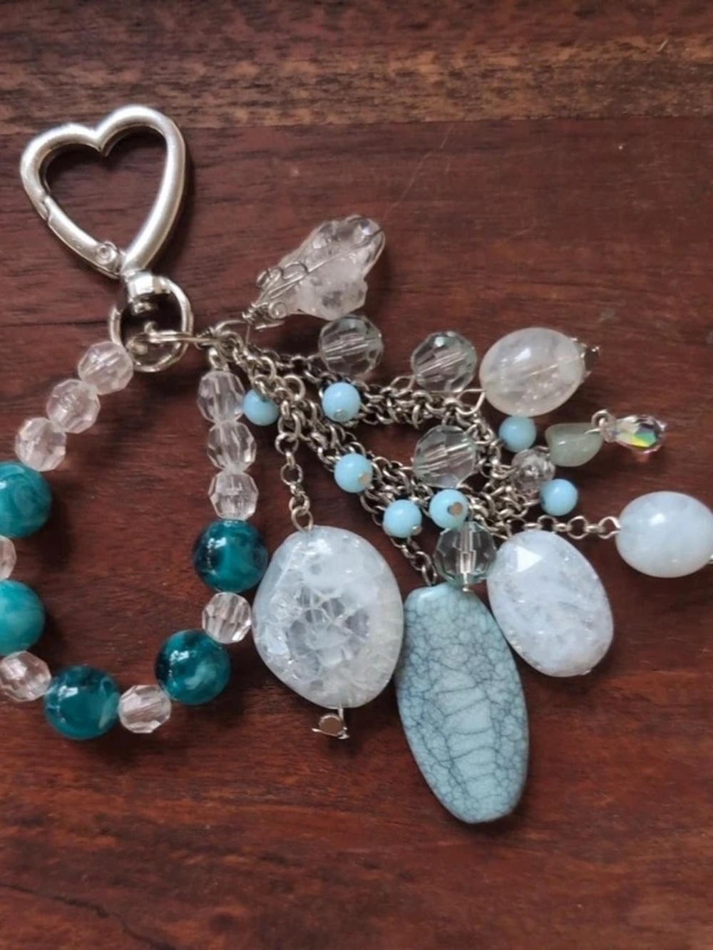 Glacial Heart Beaded Blue Bag Charm 🤍